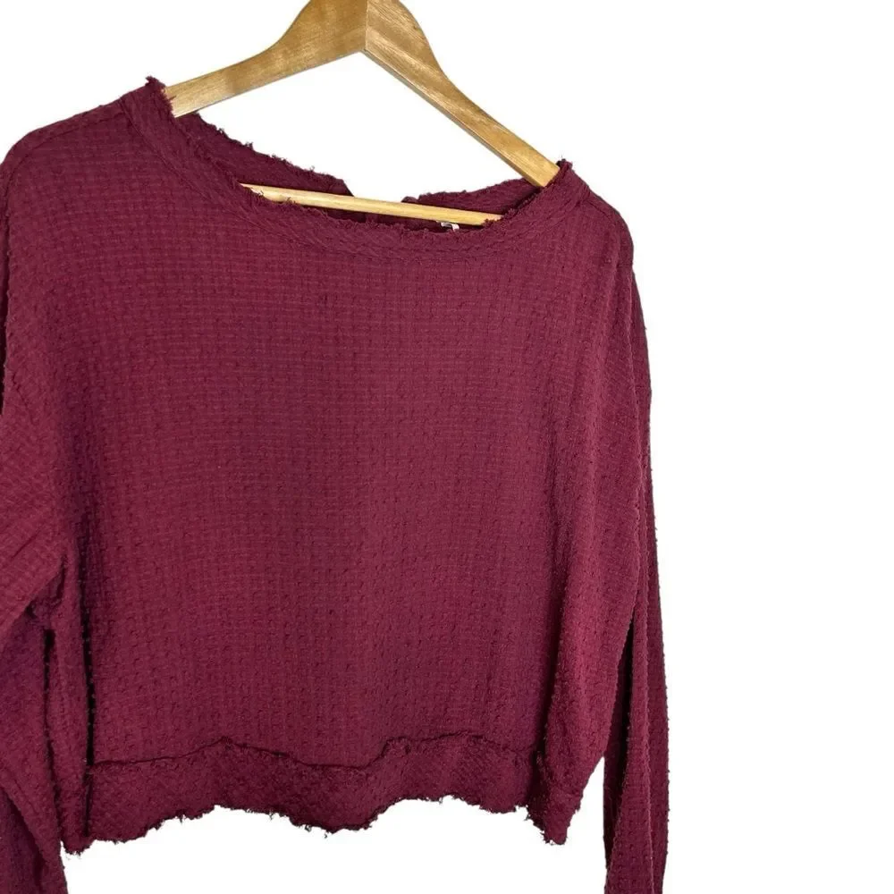 Free People Walking in Hueco Back Tie Burgundy Long Sleeve Top size xsmall